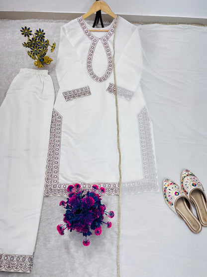 DESIGNER HEAVY EMBROIDERY WORK TOP PENT WITH DUPATTA SET WHOLESALE GEELAN FASHION SURAT