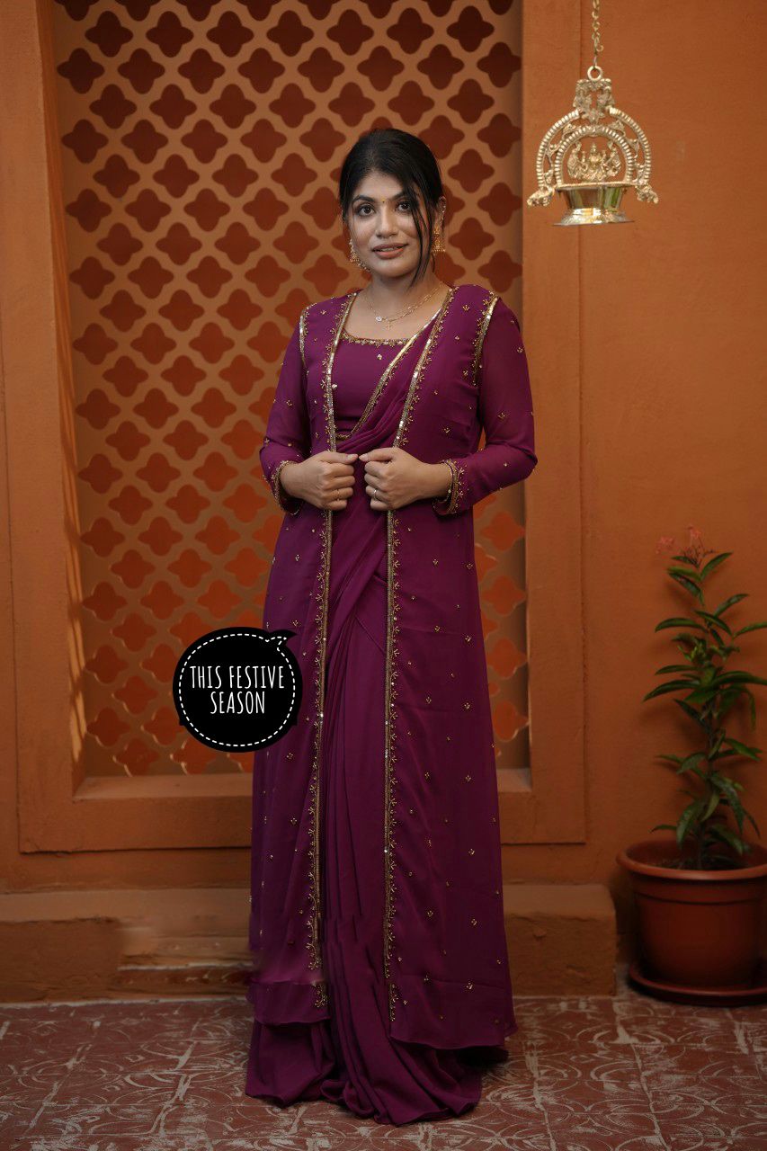 WE ARE LAUNCHING NEW SUPERHIT TRENDING FAUX GEORGETTE FABRIC 4 PIECE SET LEHENGA,BLOUSE,KOTI,DUPATTA WITH EMBROIDERY WORK WHOLESALE GEELAN FASHION SURAT