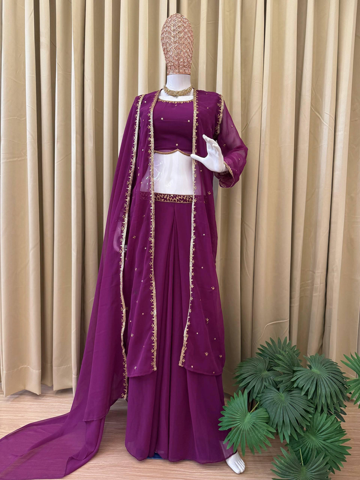 WE ARE LAUNCHING NEW SUPERHIT TRENDING FAUX GEORGETTE FABRIC 4 PIECE SET LEHENGA,BLOUSE,KOTI,DUPATTA WITH EMBROIDERY WORK WHOLESALE GEELAN FASHION SURAT