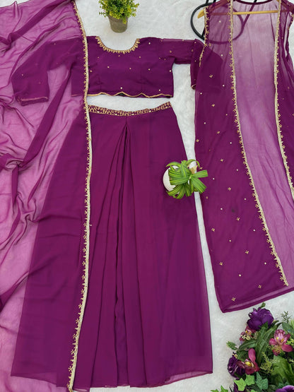 WE ARE LAUNCHING NEW SUPERHIT TRENDING FAUX GEORGETTE FABRIC 4 PIECE SET LEHENGA,BLOUSE,KOTI,DUPATTA WITH EMBROIDERY WORK WHOLESALE GEELAN FASHION SURAT