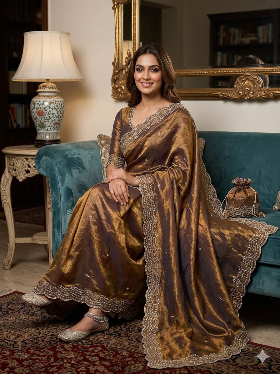 PREMIUM TWO TONE SPACE SILK SAREE WITH BEAUTIFUL MULTI SEQUENCE & CUTDENA WORK IN ALL OVER SAREE  PAIRED WITH A MATCHING EMBROIDERY BLOUSE FEATURING RICH EMBROIDERY WORK WHOLESALE GEELAN FASHION SURAT