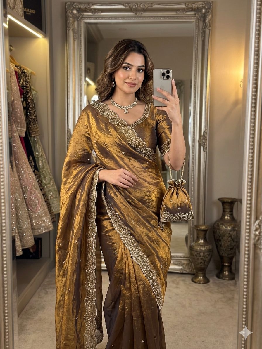 PREMIUM TWO TONE SPACE SILK SAREE WITH BEAUTIFUL MULTI SEQUENCE & CUTDENA WORK IN ALL OVER SAREE  PAIRED WITH A MATCHING EMBROIDERY BLOUSE FEATURING RICH EMBROIDERY WORK WHOLESALE GEELAN FASHION SURAT