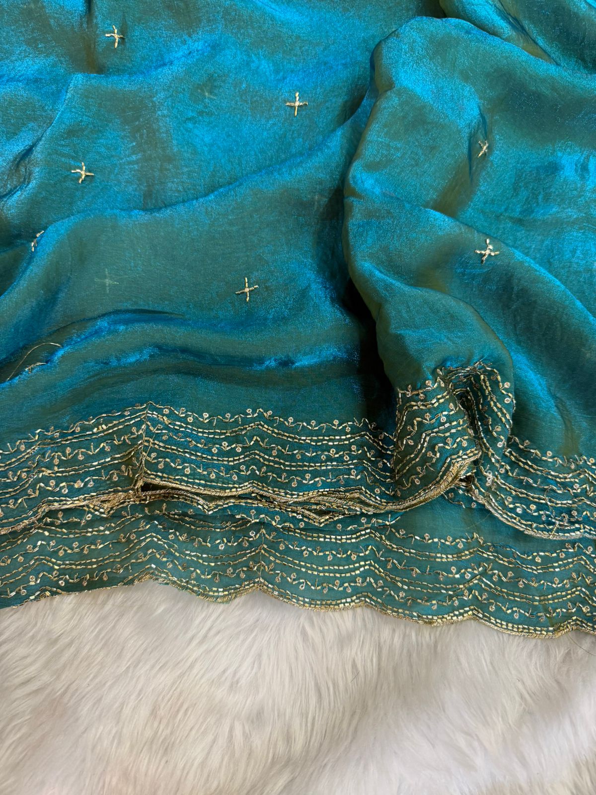 PREMIUM TWO TONE SPACE SILK SAREE WITH BEAUTIFUL MULTI SEQUENCE & CUTDENA WORK IN ALL OVER SAREE  PAIRED WITH A MATCHING EMBROIDERY BLOUSE FEATURING RICH EMBROIDERY WORK WHOLESALE GEELAN FASHION SURAT