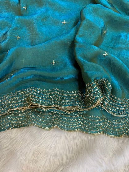 PREMIUM TWO TONE SPACE SILK SAREE WITH BEAUTIFUL MULTI SEQUENCE & CUTDENA WORK IN ALL OVER SAREE  PAIRED WITH A MATCHING EMBROIDERY BLOUSE FEATURING RICH EMBROIDERY WORK WHOLESALE GEELAN FASHION SURAT
