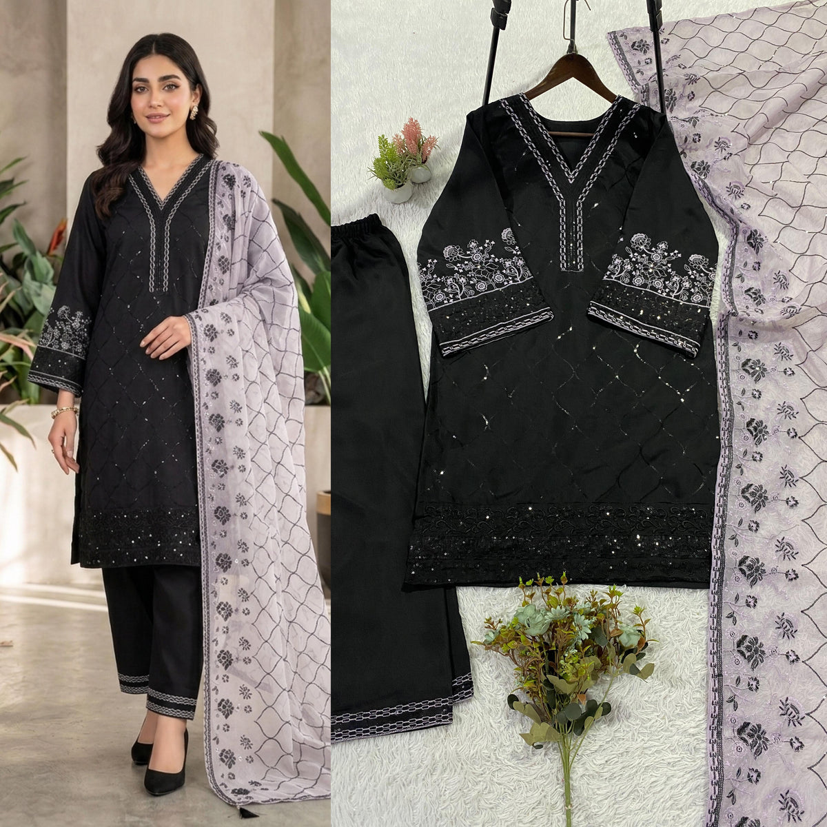 THIS WEDDING SEASON WEAR OUR BEAUTIFUL SEQUENCE EMBROIDERED TOP , PLAZZO WITH DUPATTA IN 3 BEAUTIFUL COLOURS WHOLESALE GEELAN FASHION SURAT