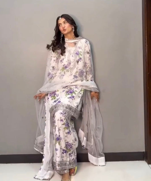 NEW LAUNCHING 3 PIECES KURTI, PLAZZO & DUPATTA WITH EMBROIDERY AND FANCY LACE WORK WHOLESALE GEELAN FASHION SURAT