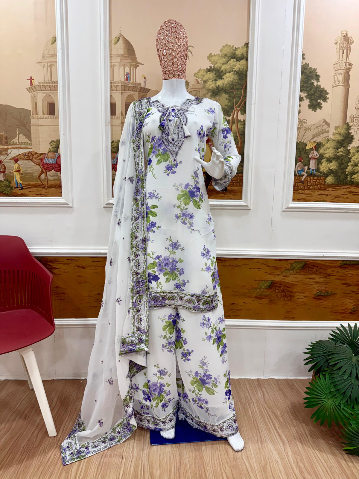 NEW LAUNCHING 3 PIECES KURTI, PLAZZO & DUPATTA WITH EMBROIDERY AND FANCY LACE WORK WHOLESALE GEELAN FASHION SURAT