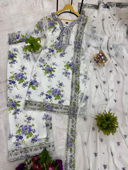 NEW LAUNCHING 3 PIECES KURTI, PLAZZO & DUPATTA WITH EMBROIDERY AND FANCY LACE WORK WHOLESALE GEELAN FASHION SURAT