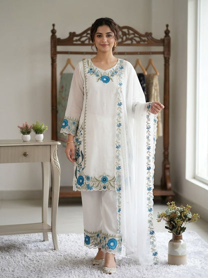 THIS SESSION WEAR OUR BEAUTIFUL EMBROIDERED TOP , PLAZZO WITH DUPATTA IN 3 BEAUTIFUL COLOURS WHOLESALE GEELAN FASHION SURAT