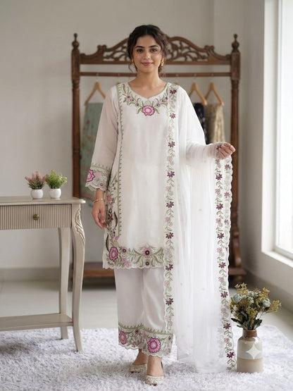 THIS SESSION WEAR OUR BEAUTIFUL EMBROIDERED TOP , PLAZZO WITH DUPATTA IN 3 BEAUTIFUL COLOURS WHOLESALE GEELAN FASHION SURAT