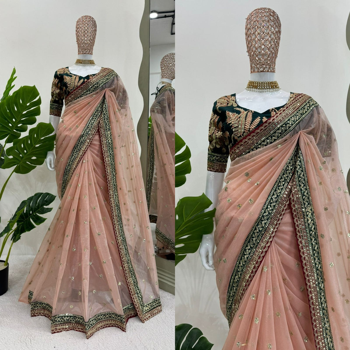LOOKING SOME ONE FOR THIS SAME COLOUR BEAUTIFUL DESIGNER SAREE ON TWIL NET FEBRIC WITH THRED & SEQUNCE WORK AND BLOUSE ON MONO BENGLORI SILK FEBRIC FEBRIC WITH THRED & SEQUNCE WORK. WHOLESALE GEELAN FASHION SURAT