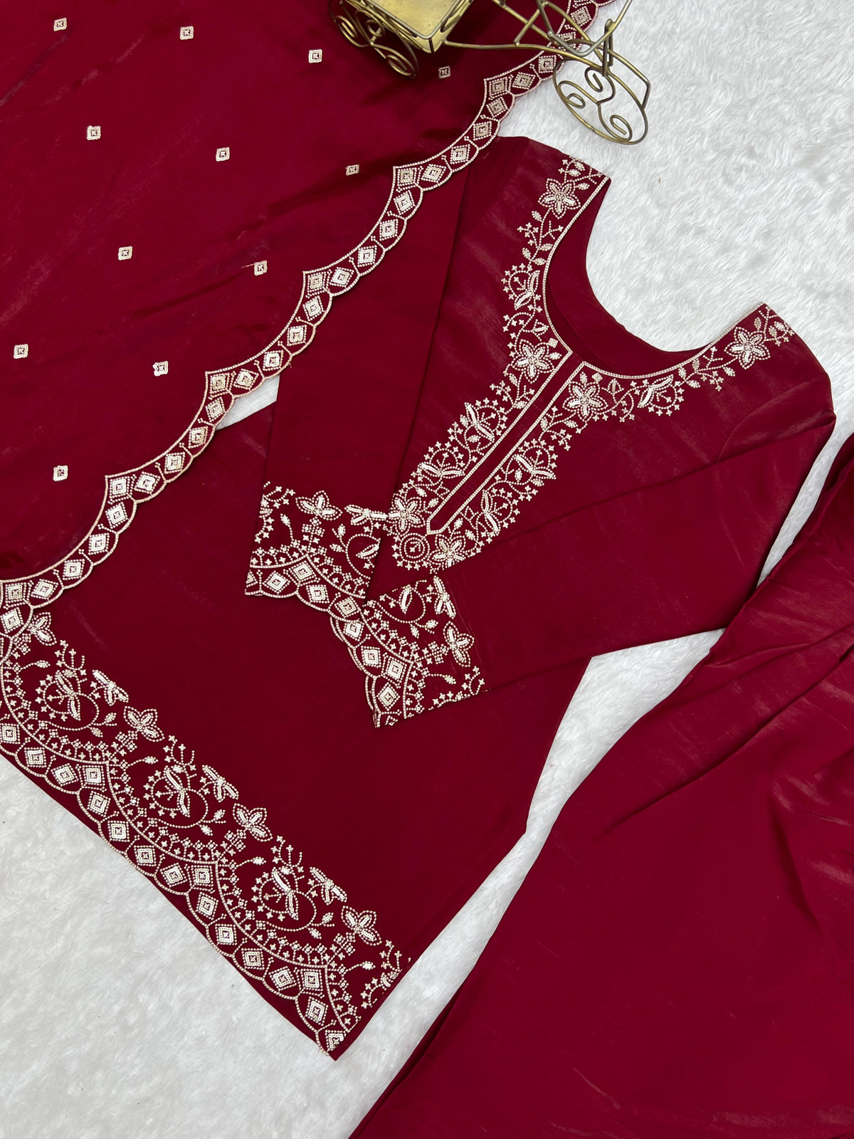NEW GLASS ROMAN SILK FABRIC WITH EMBROIDERY SEQUENCE AND JARI WORK TOP,DUPPTA SET WITH FARSHI SHALWAR READY TO WEAR WHOLESALE GEELAN FASHION SURAT