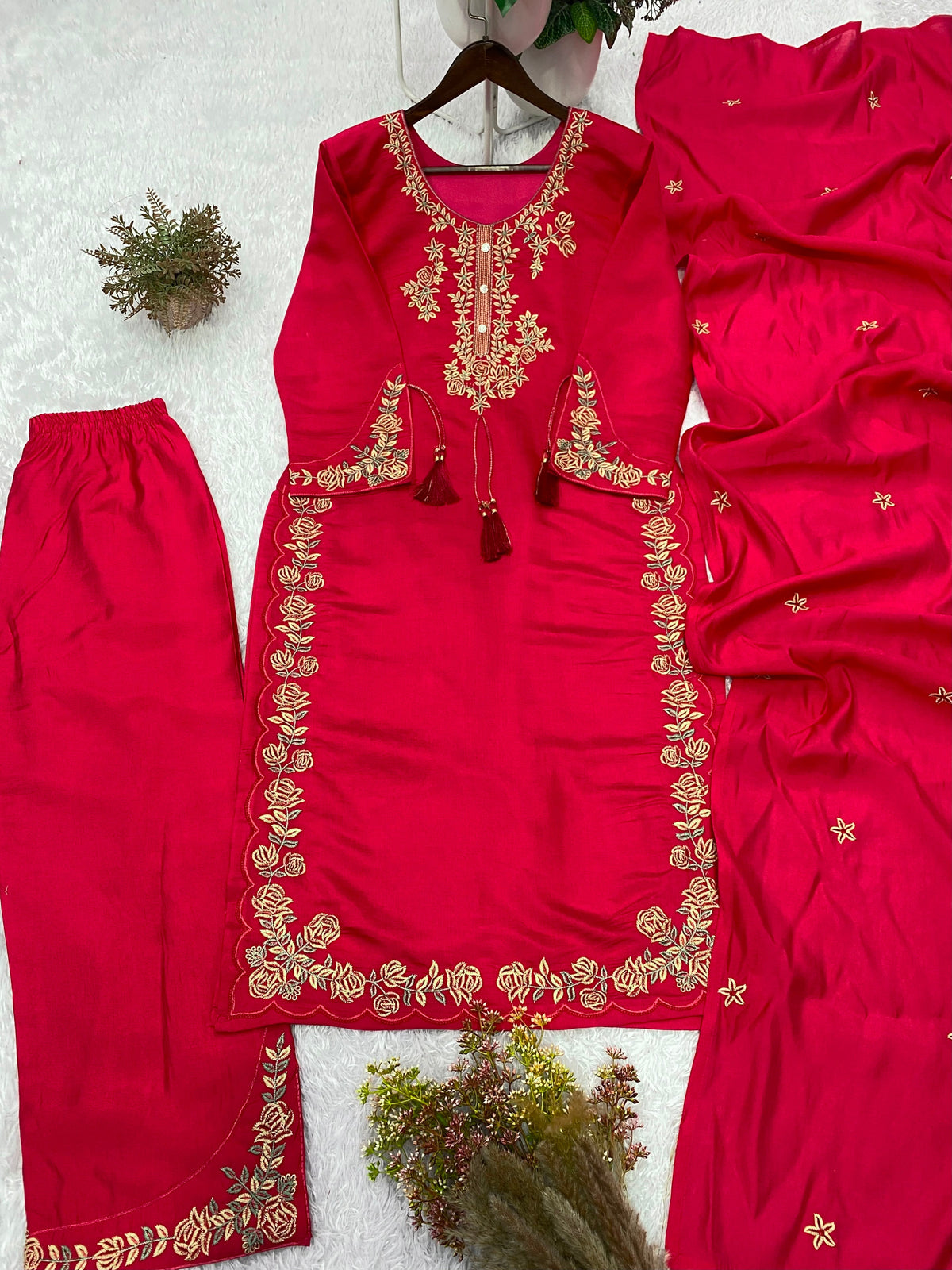 THIS WEDDING SEASON, TRY OUR DESIGNER EMBROIDERED WORKED TOP  PLAZZO SUIT WITH DUPATTA WHOLESALE GEELAN FASHION SURAT