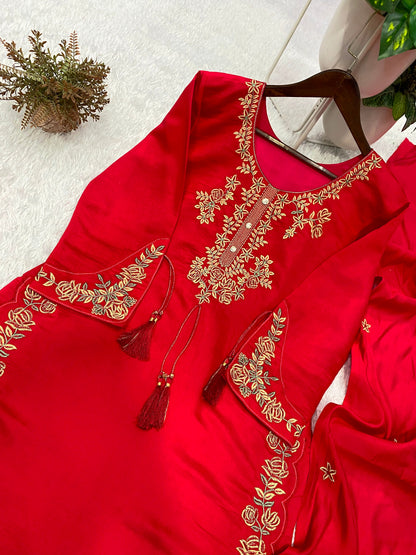 THIS WEDDING SEASON, TRY OUR DESIGNER EMBROIDERED WORKED TOP  PLAZZO SUIT WITH DUPATTA WHOLESALE GEELAN FASHION SURAT
