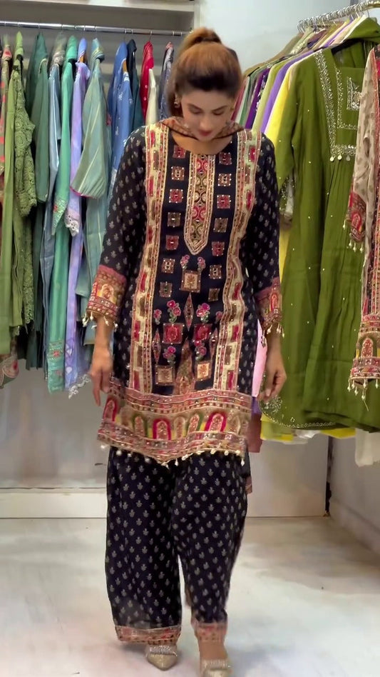 8 DESIGNER WEAR TRENDING TOP WITH PRINTED WORK AND STONE WORK TOP PLAZZO WITH DUPATTA SET WHOLESALE GEELAN FASHION SURAT