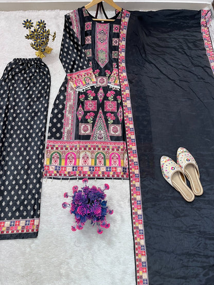 8 DESIGNER WEAR TRENDING TOP WITH PRINTED WORK AND STONE WORK TOP PLAZZO WITH DUPATTA SET WHOLESALE GEELAN FASHION SURAT