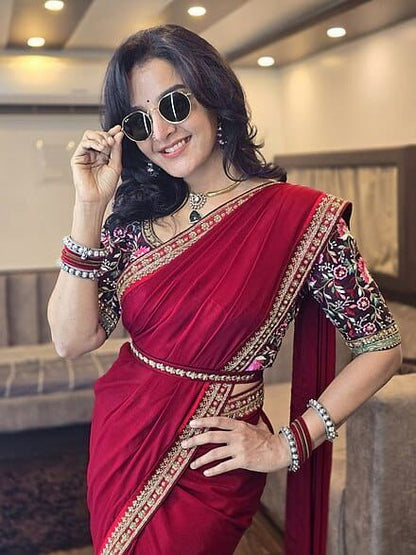 LOOKING SOME ONE FOR THIS SAME COLOUR BEAUTIFUL DESIGNER SAREE ON FAUX GEORGETTE FEBRIC WITH THRED & SEQUNCE WORK AND BLOUSE ON MONO BENGLORI SILK FEBRIC WITH THRED & SEQUNCE WORK. WHOLESALE GEELAN FASHION SURAT