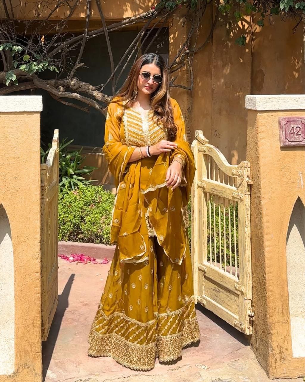 DESIGNER PARTY TOP PALLAZO & DUPATTA SET WHOLESALE GEELAN FASHION SURAT
