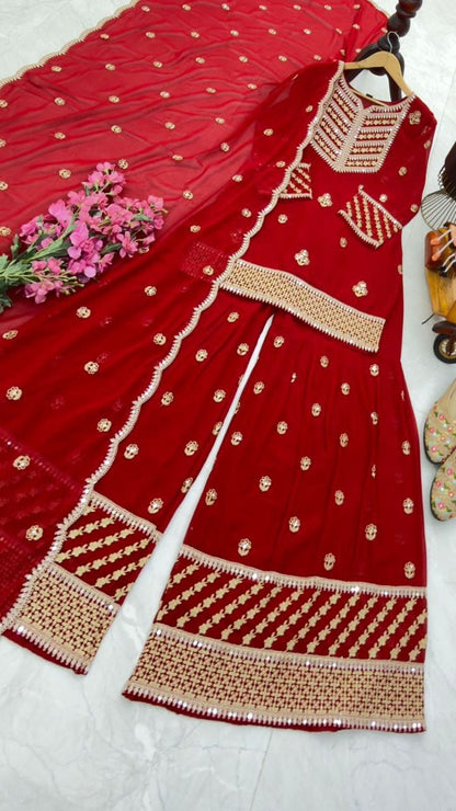 DESIGNER PARTY TOP PALLAZO & DUPATTA SET WHOLESALE GEELAN FASHION SURAT