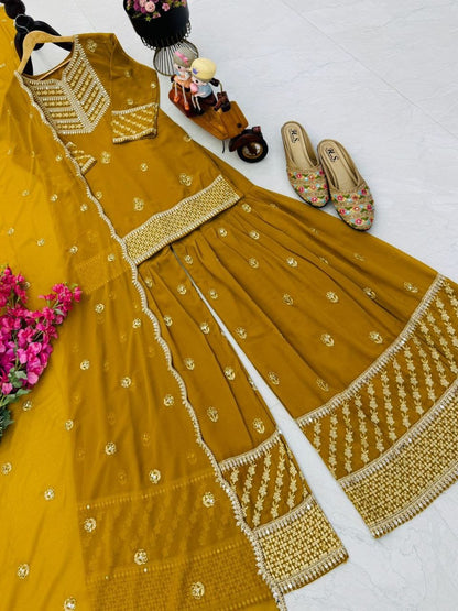 DESIGNER PARTY TOP PALLAZO & DUPATTA SET WHOLESALE GEELAN FASHION SURAT