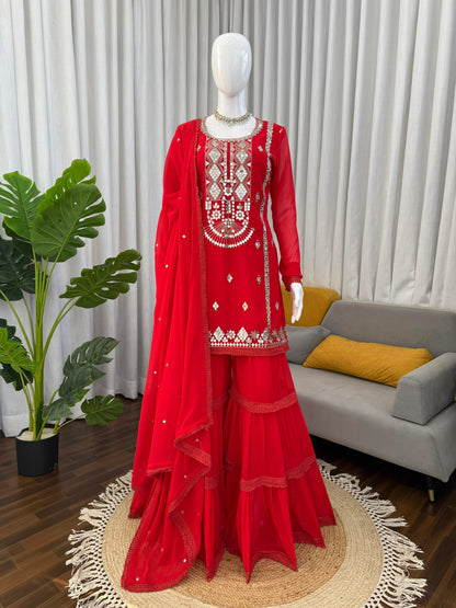DESIGNER SHARARA SET – ELEGANT ETHNIC WEAR ✨ 🎀 CRAFTED IN CLASSY TONES WITH PREMIUM FABRIC & DETAILING WHOLESALE GEELAN FASHION SURAT