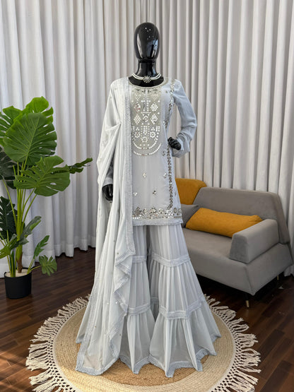 DESIGNER SHARARA SET – ELEGANT ETHNIC WEAR ✨ 🎀 CRAFTED IN CLASSY TONES WITH PREMIUM FABRIC & DETAILING WHOLESALE GEELAN FASHION SURAT