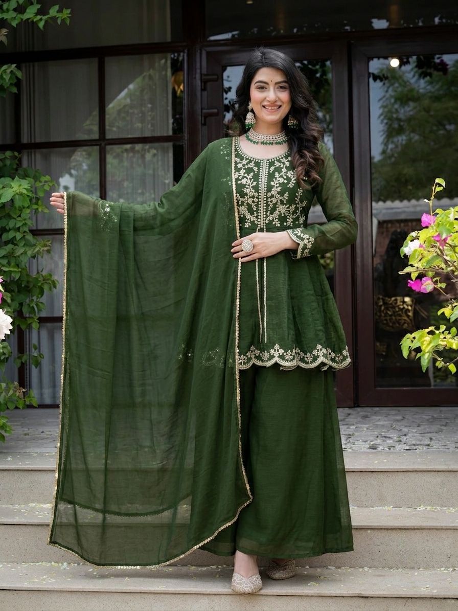 NEW DESIGNER PARTY WEAR LOOK TOP ,  PLAZZO  AND DUPATTA WHOLESALE GEELAN FASHION SURAT