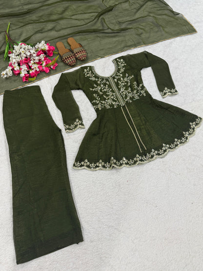 NEW DESIGNER PARTY WEAR LOOK TOP ,  PLAZZO  AND DUPATTA WHOLESALE GEELAN FASHION SURAT