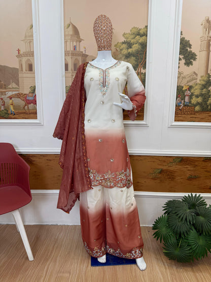 NEW LAUNCHING 3 PIECES KURTI, PLAZZO & DUPATTA WITH ORIGINAL BEADS CUT DANA WORK WHOLESALE GEELAN FASHION SURAT