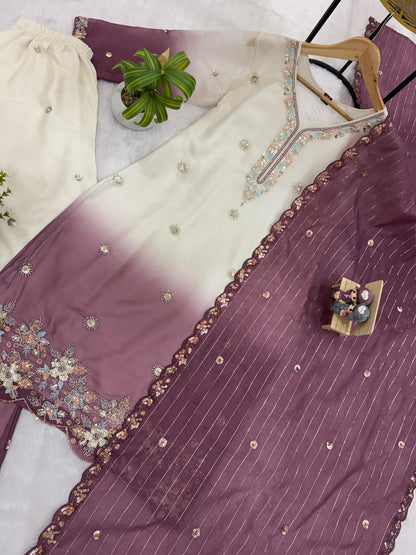 NEW LAUNCHING 3 PIECES KURTI, PLAZZO & DUPATTA WITH ORIGINAL BEADS CUT DANA WORK WHOLESALE GEELAN FASHION SURAT
