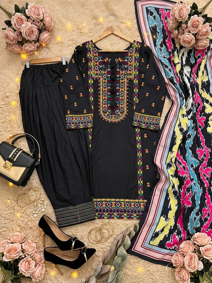 NEW DESIGNER HEAVY NATURAL SILK TOP PLAZZO & DUPATTA SET WHOLESALE GEELAN FASHION SURAT