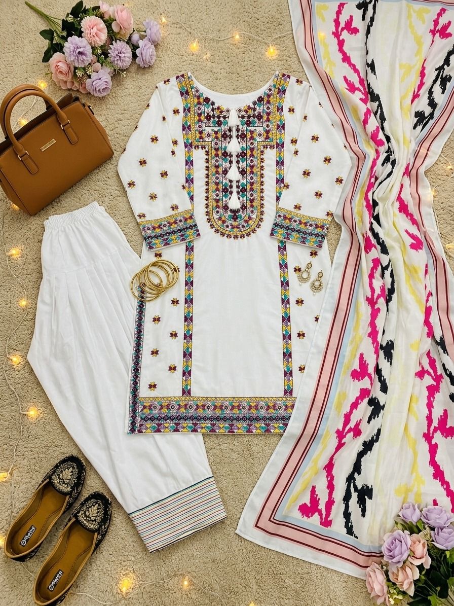 NEW DESIGNER HEAVY NATURAL SILK TOP PLAZZO & DUPATTA SET WHOLESALE GEELAN FASHION SURAT