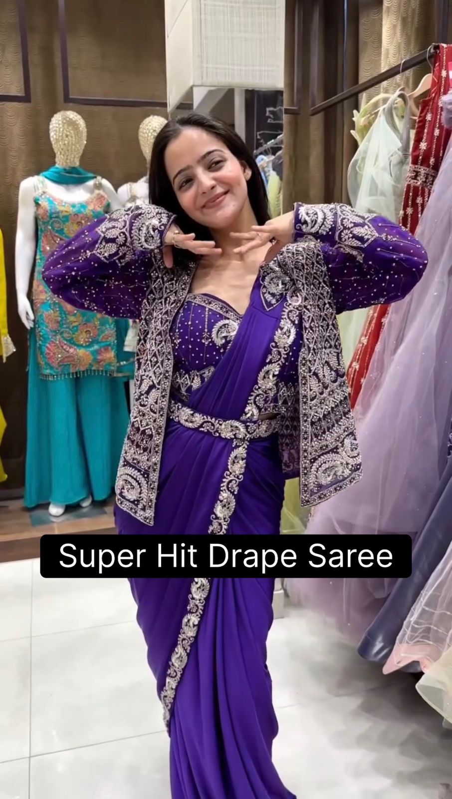 .INDO-WESTERN DRAPE SAREE…. 🚀 🥻WE ARE LAUNCHING NEW SUPERHIT TRENDING READY TO WEAR SAREE WITH FULLY EMBROIDERED KOTI ON  RANGOLI SILK FABRIC WITH STITCH BLOUSE WHOLESALE GEELAN FASHION SURAT