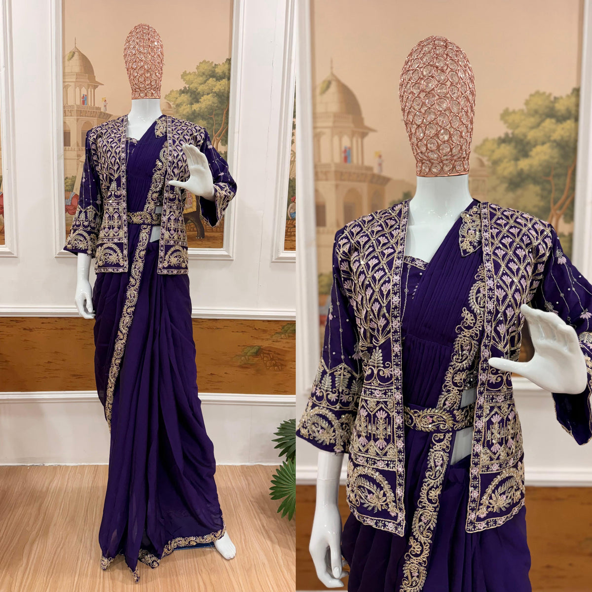.INDO-WESTERN DRAPE SAREE…. 🚀 🥻WE ARE LAUNCHING NEW SUPERHIT TRENDING READY TO WEAR SAREE WITH FULLY EMBROIDERED KOTI ON  RANGOLI SILK FABRIC WITH STITCH BLOUSE WHOLESALE GEELAN FASHION SURAT
