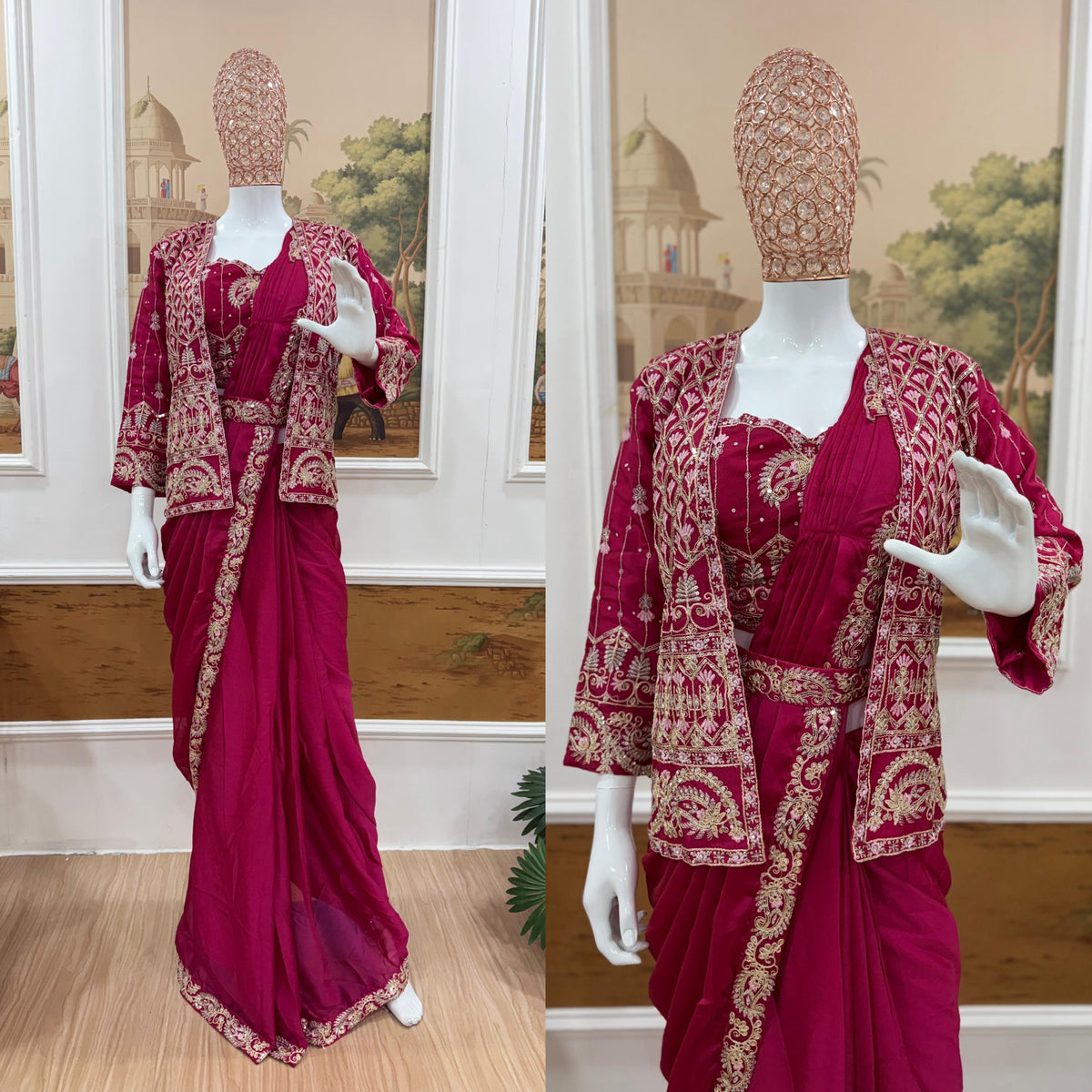 .INDO-WESTERN DRAPE SAREE…. 🚀 🥻WE ARE LAUNCHING NEW SUPERHIT TRENDING READY TO WEAR SAREE WITH FULLY EMBROIDERED KOTI ON  RANGOLI SILK FABRIC WITH STITCH BLOUSE WHOLESALE GEELAN FASHION SURAT