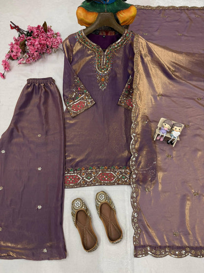 ENHANCE THE BEAUTY OF YOUR WARDROBE WITH THIS NEWLY LAUNCHED FENDY SILK KURTI & PLAZZO SET WITH  STONE HANDWORK WHOLESALE GEELAN FASHION SURAT
