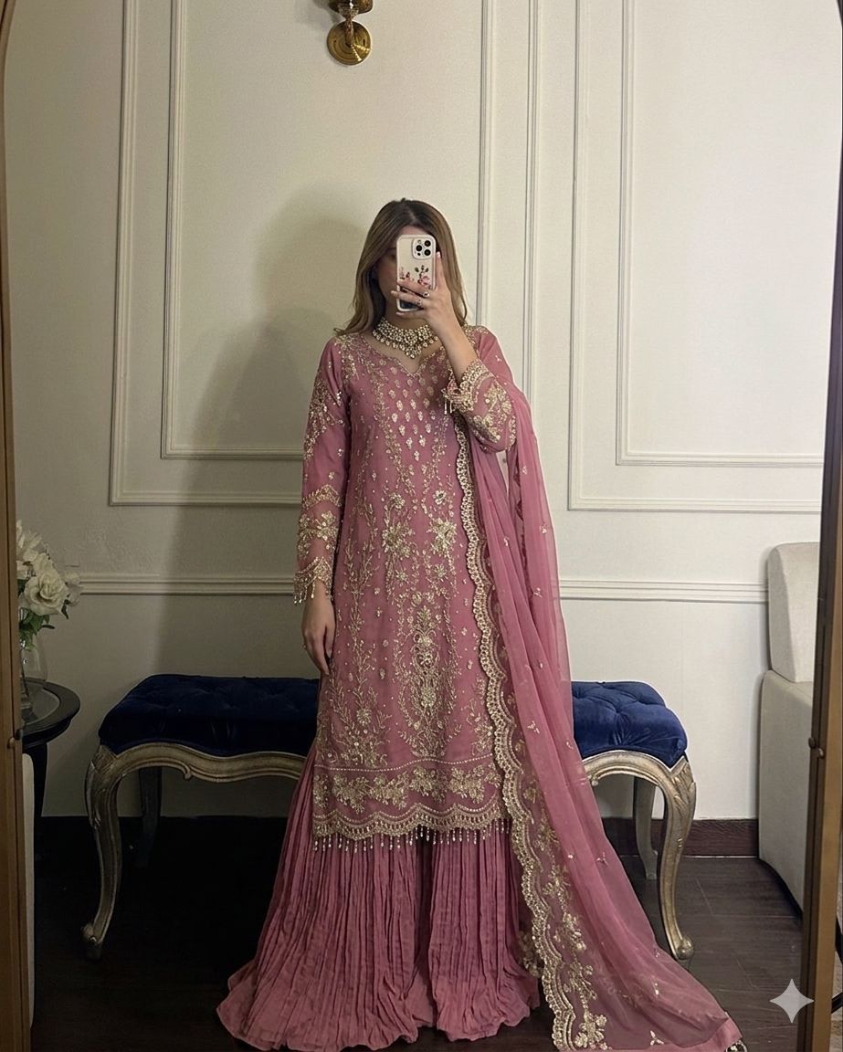 ĐĚSIGNER PARTY WEAR LOOK PUR HEAVY FAUX GEORGETTE TOP PLAZZO & DUPATTA SET WHOLESALE GEELAN FASHION SURAT
