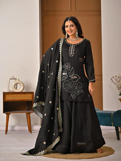 NEW DESIGNER PARTY WEAR LOOK TOP , SHARARA PLAZZO  AND DUPATTA, NEW FANCY STYLE WHOLESALE GEELAN FASHION SURAT