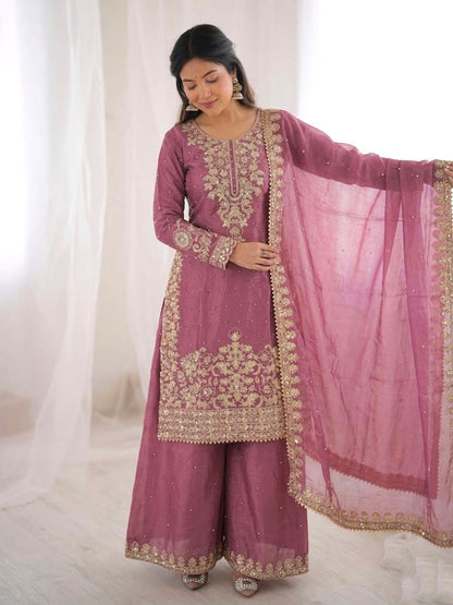 NEW DESIGNER COLLECTION IN GMY SILK WITH HEAVY EMBROIDERY CODING SEQUENCE WORK TOP-BOTTOM AND DUPATTA SET FULLY STITCHED READY TO WEAR WHOLESALE GEELAN FASHION SURAT