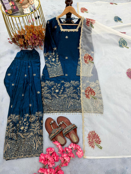 NEW 🦋 ĐĚSIGNER PARTY WEAR LOOK PUR FENDI SILK TOP & FARSHI PALAZZO WITH DUPATTA SET WHOLESALE GEELAN FASHION SURAT