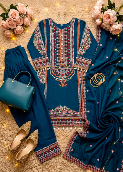 NEW DESIGNER HEAVY MAL CHANDERI TOP PLAZZO & DUPATTA SET WHOLESALE GEELAN FASHION SURAT
