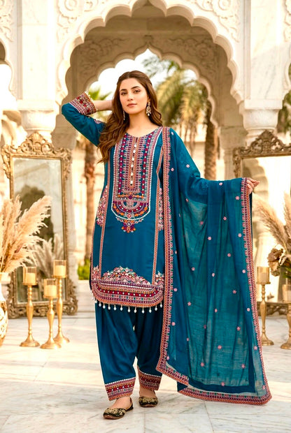 NEW DESIGNER HEAVY MAL CHANDERI TOP PLAZZO & DUPATTA SET WHOLESALE GEELAN FASHION SURAT