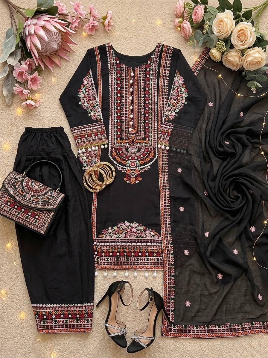 NEW DESIGNER HEAVY MAL CHANDERI TOP PLAZZO & DUPATTA SET WHOLESALE GEELAN FASHION SURAT