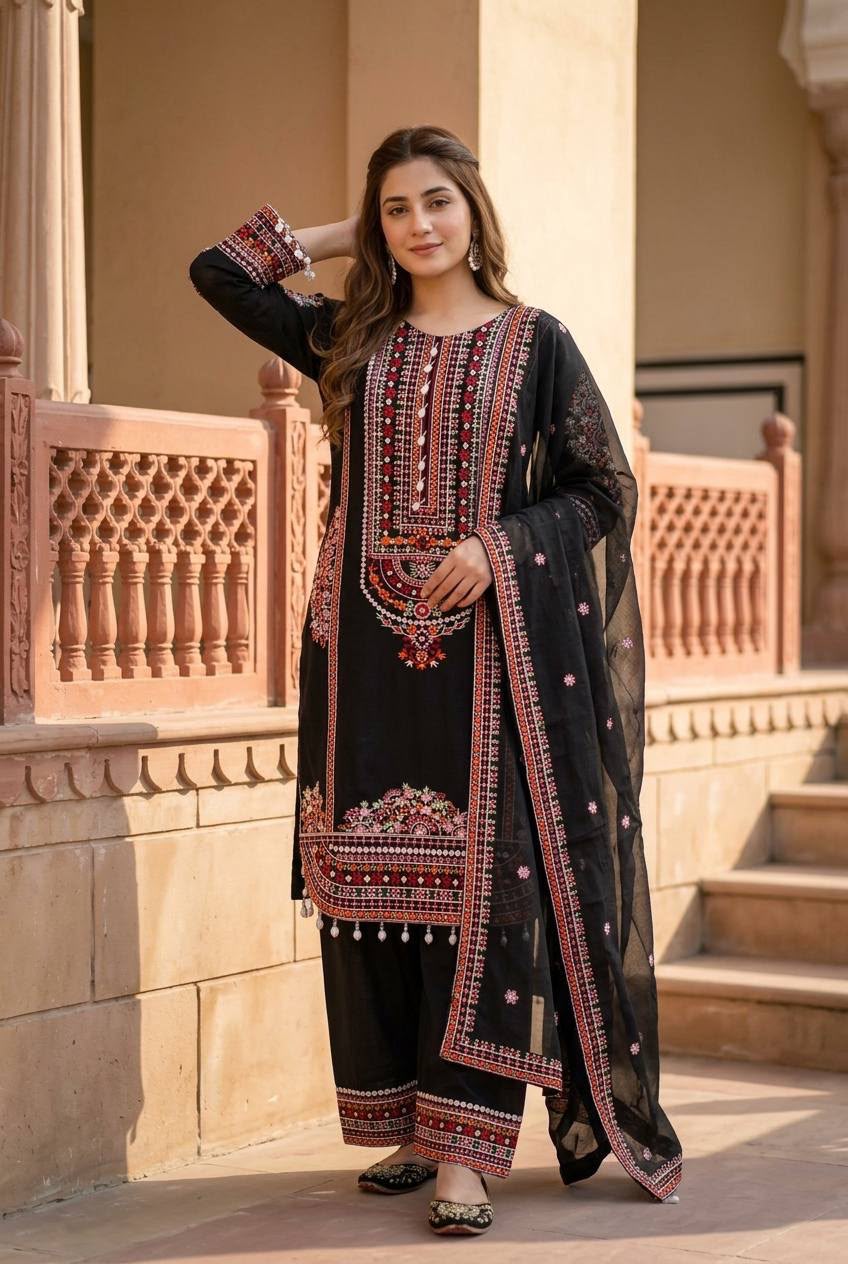 NEW DESIGNER HEAVY MAL CHANDERI TOP PLAZZO & DUPATTA SET WHOLESALE GEELAN FASHION SURAT