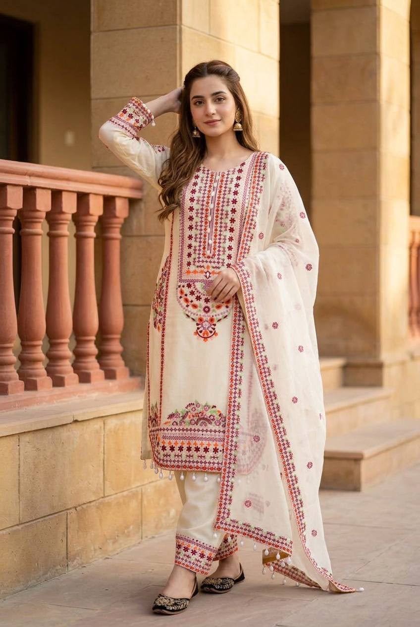 NEW DESIGNER HEAVY MAL CHANDERI TOP PLAZZO & DUPATTA SET WHOLESALE GEELAN FASHION SURAT