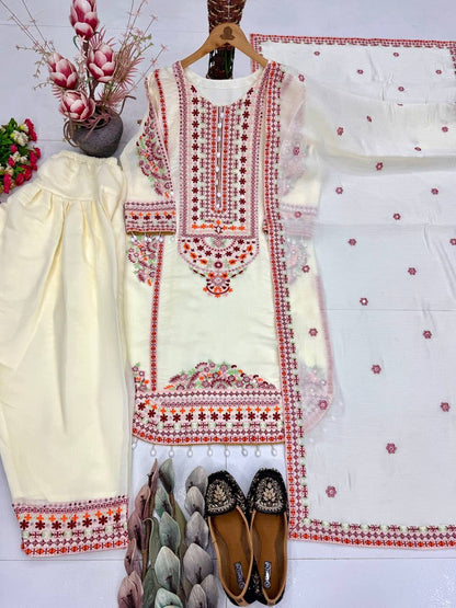 NEW DESIGNER HEAVY MAL CHANDERI TOP PLAZZO & DUPATTA SET WHOLESALE GEELAN FASHION SURAT