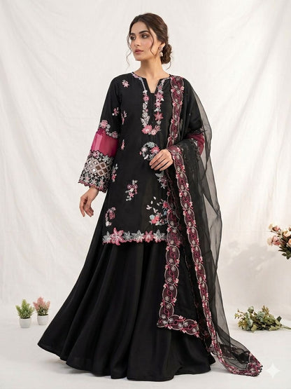 THIS WEDDING SEASON WEAR OUR BEAUTIFUL SEQUENCE EMBROIDERED WITH CUT WORKED TOP , PLAZZO WITH DUPATTA WHOLESALE GEELAN FASHION SURAT