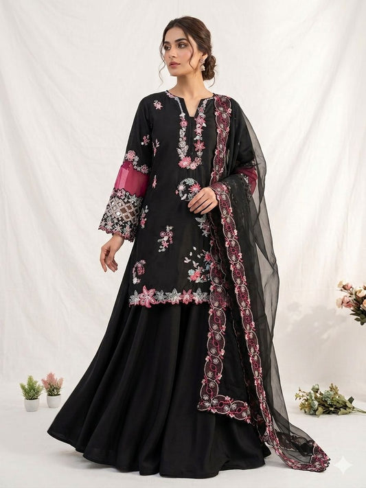 THIS WEDDING SEASON WEAR OUR BEAUTIFUL SEQUENCE EMBROIDERED WITH CUT WORKED TOP , PLAZZO WITH DUPATTA WHOLESALE GEELAN FASHION SURAT