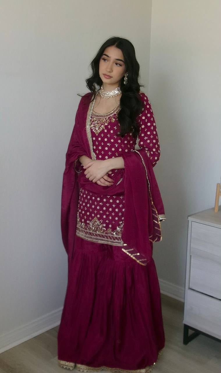NEW DESIGNER PARTY SHARARA SUIT & DUPATTA SET WHOLESALE GEELAN FASHION SURAT