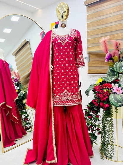 NEW DESIGNER PARTY SHARARA SUIT & DUPATTA SET WHOLESALE GEELAN FASHION SURAT